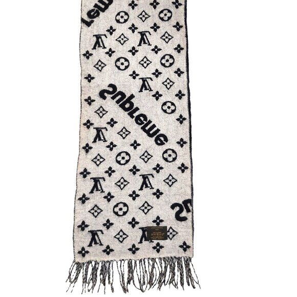 Louis Vuitton LV Supreme Black & White Monogram Cashmere Scarf - Picture 10 of 15